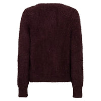 Red Button women's burgundy fuzzy knit V-neck button-through cardigan