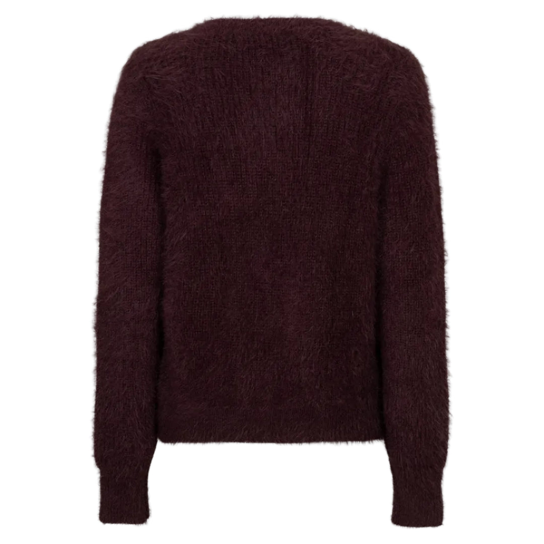 Red Button women's burgundy fuzzy knit V-neck button-through cardigan