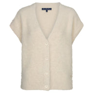 Red Button women's cream sleeveless fuzzy knit V-neck cardigan