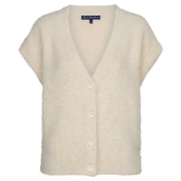 Red Button women's cream sleeveless fuzzy knit V-neck cardigan