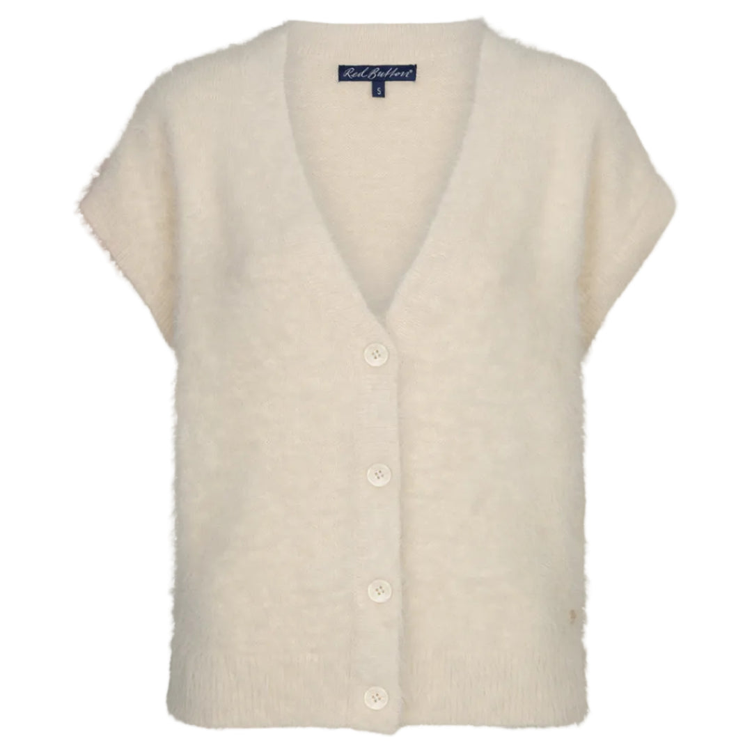 Red Button women's cream sleeveless fuzzy knit V-neck cardigan