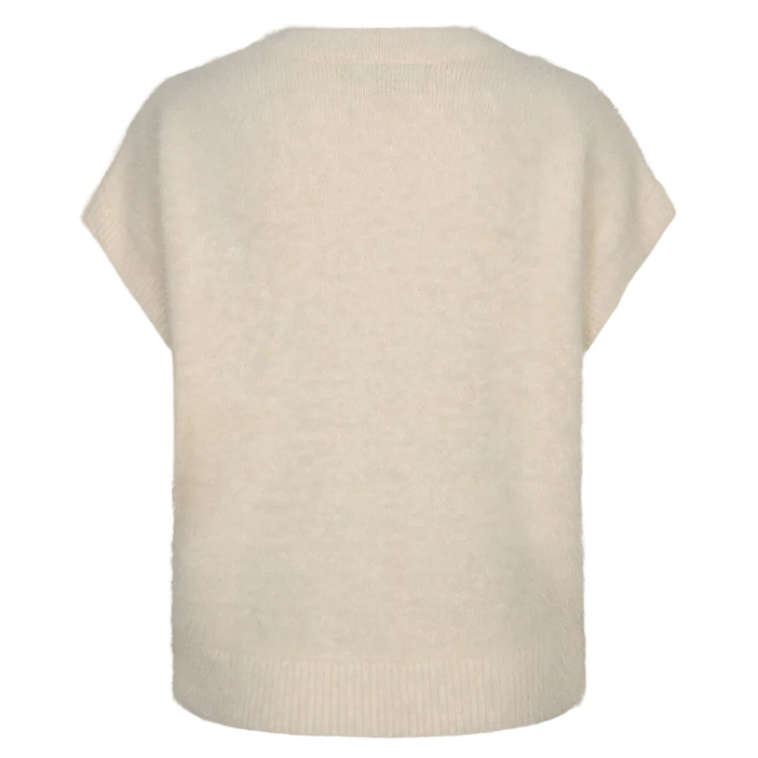 Red Button Womens Cardigan Sleeveless Fuzzy Cream
