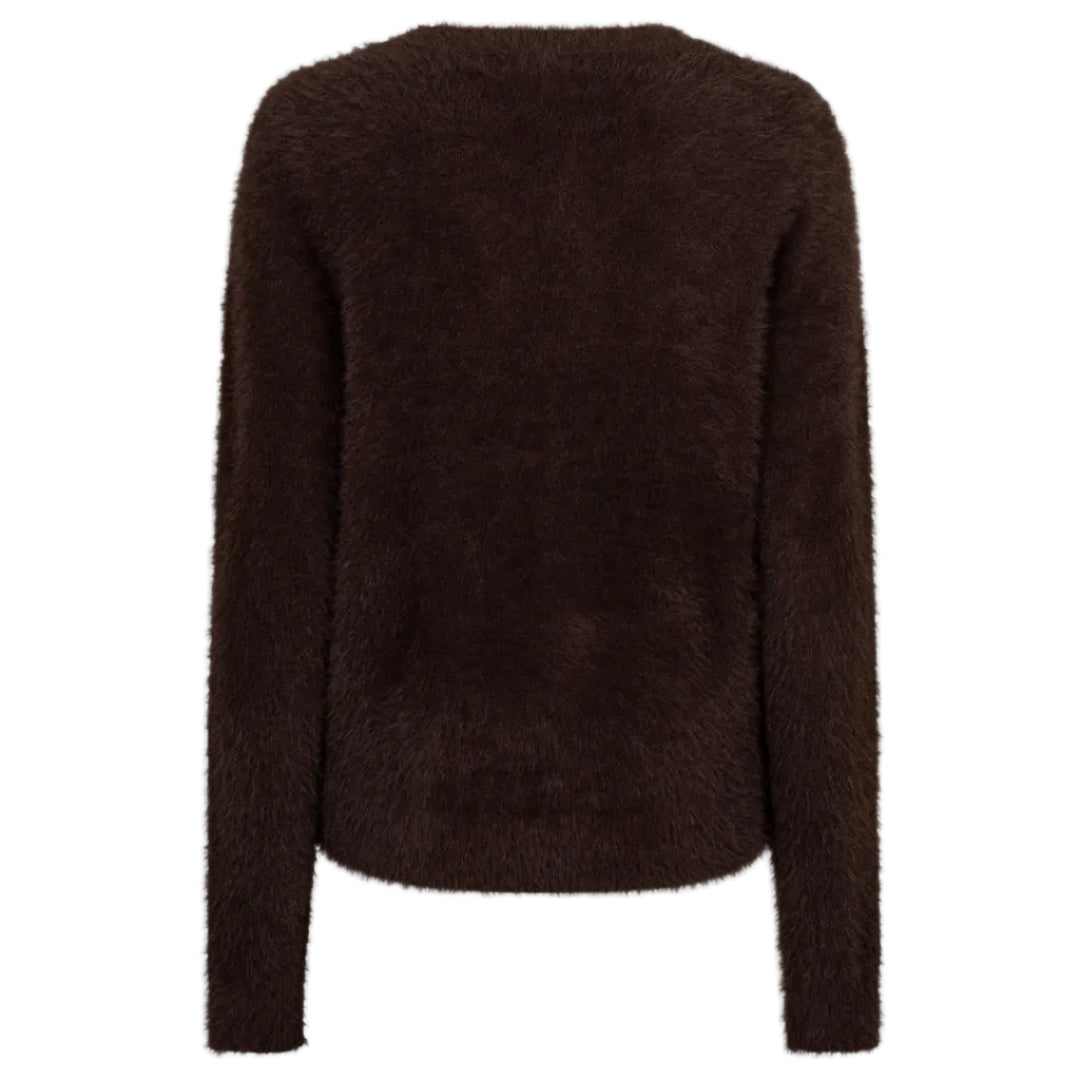Red Button women's espresso brown fuzzy knit jumper with round neck