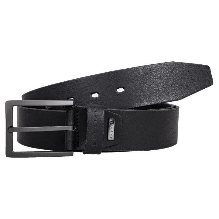 Bugatti men's black leather belt with buckle