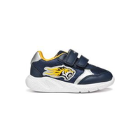 Geox boys' navy and yellow leather trainer with velcro