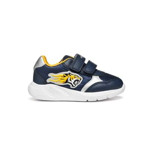 Geox boys' navy and yellow leather trainer with velcro