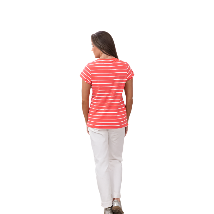 Lighthouse Womens Tee Ariana S/S Deep Coral Stripe
