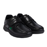 Kickers boys' black leather shoe with touch-fastening strap
