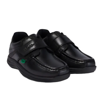 Kickers boys' black leather shoe with touch-fastening strap