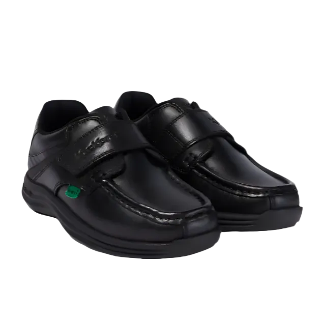 Kickers boys' black leather shoe with touch-fastening strap