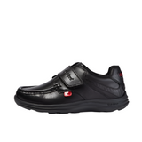 Kickers boys' black leather shoe with touch-fastening strap