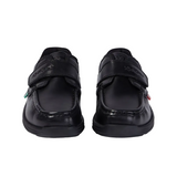 Kickers boys' black leather shoe with touch-fastening strap
