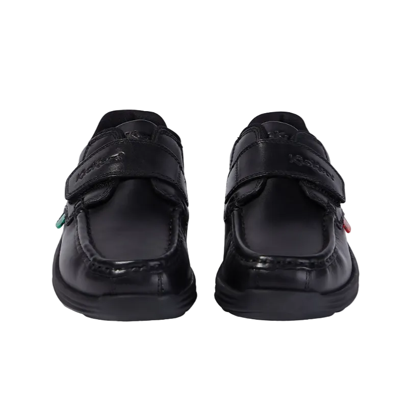 Kickers boys' black leather shoe with touch-fastening strap
