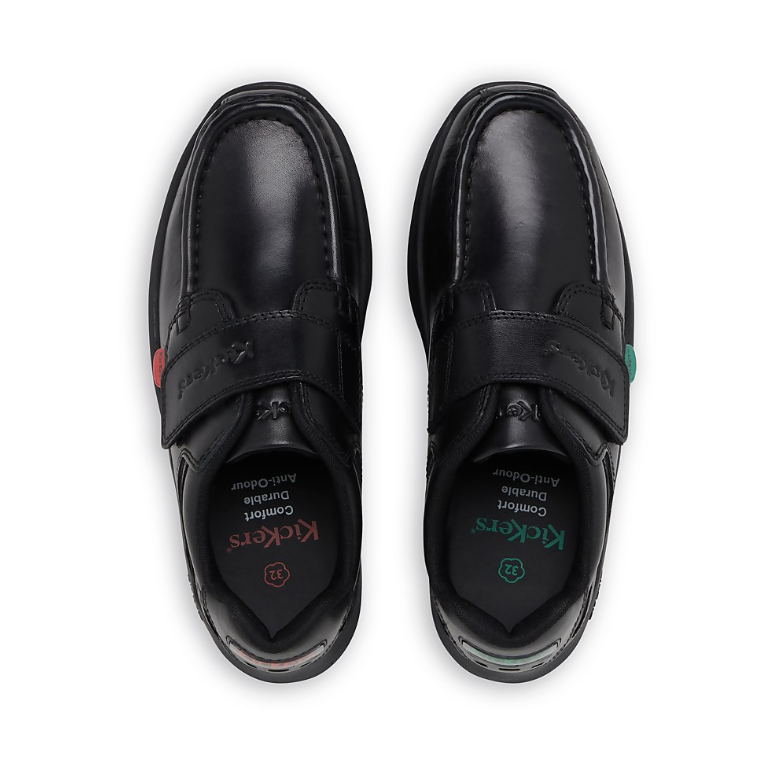 Kickers boys' black leather shoe with touch-fastening strap