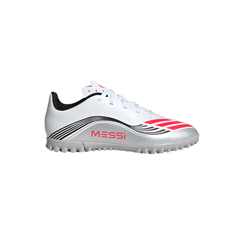 Adidas F50 Messi Club kids' white and red astro turf football boots