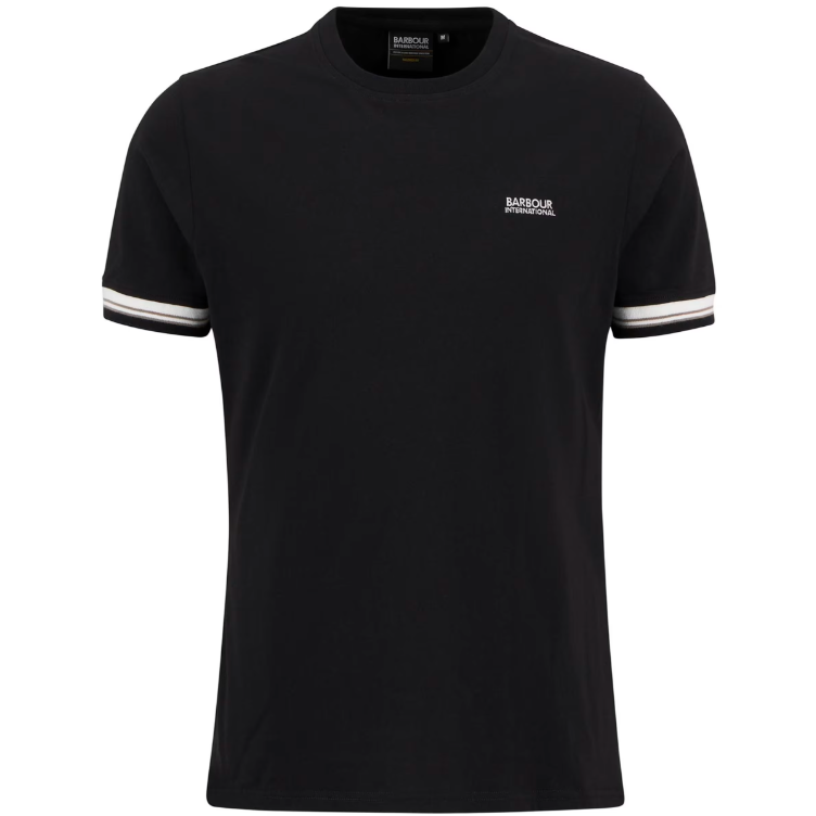 Barbour International Mens T-Shirt Bruce Tipped Cuff Black