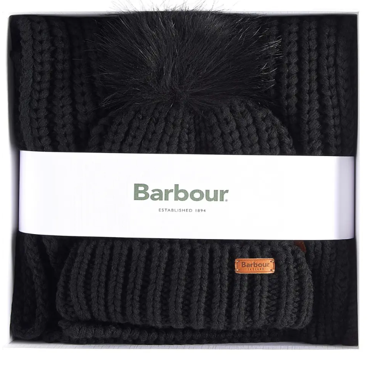 Barbour Saltburn Beanie & Scarf Gift Set Black