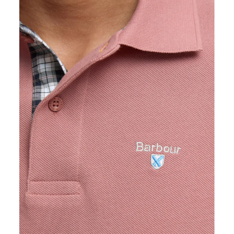 Barbour Mens Polo Shirt Tartan Pique Earth Pink