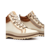 Pikolinos women's cream leather lace-up trainer