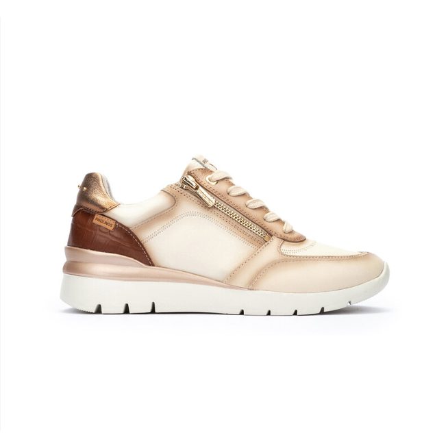 Pikolinos women's cream leather lace-up trainer