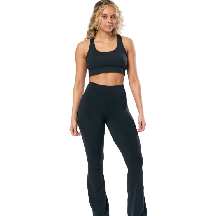 Gym+Coffee Womens Leggings Soft Motion Flares Black