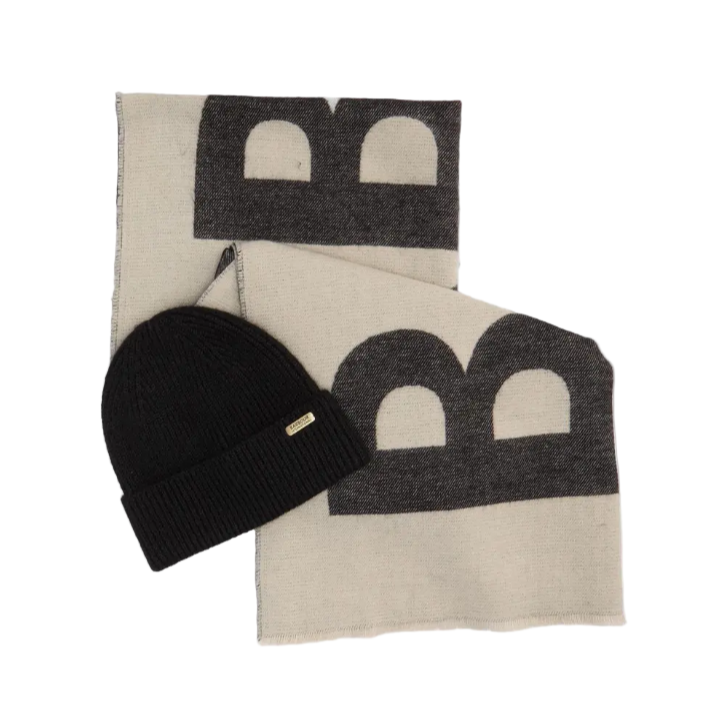 Barbour International Womens Beanie/Scarf Pendle & Milla Gift Set Black/Jasmine