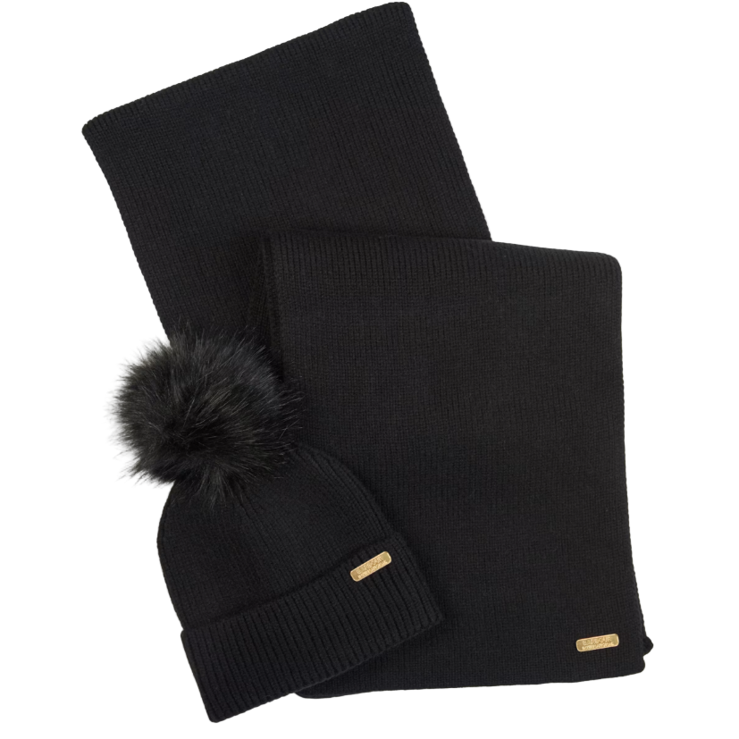Barbour International Womens Scarf/Beanie Mallory Gift Set Black