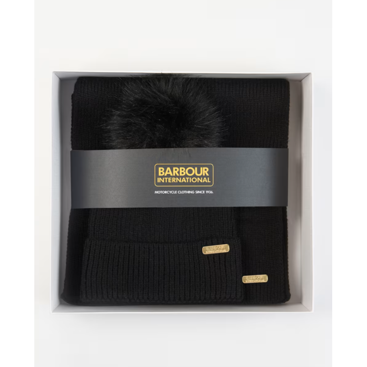 Barbour International Womens Scarf/Beanie Mallory Gift Set Black