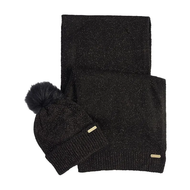 Barbour International Womens Scarf/Beanie Sparkle Gift Set Black