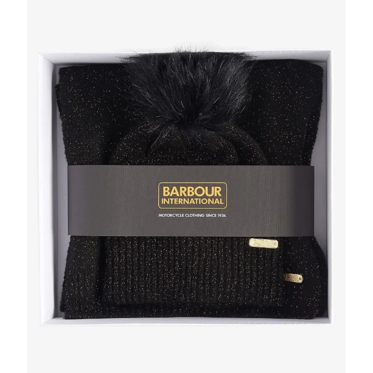 Barbour International Womens Scarf/Beanie Sparkle Gift Set Black