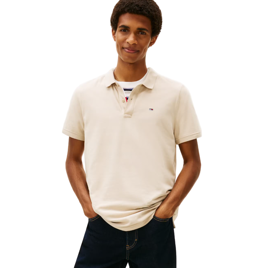 Tommy Jeans Mens Slim Placket Polo Gulf Sand