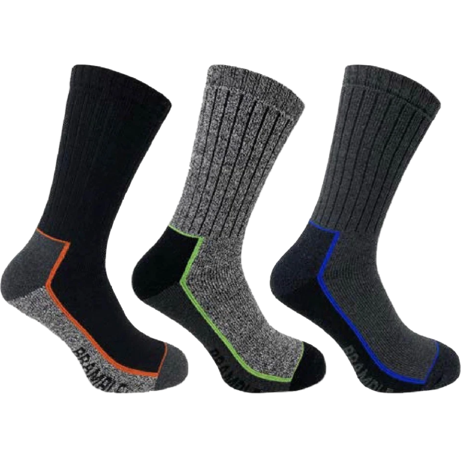 Bramble Mens 3 Pack Trekker Socks BRMM000136 Black/Grey Mix