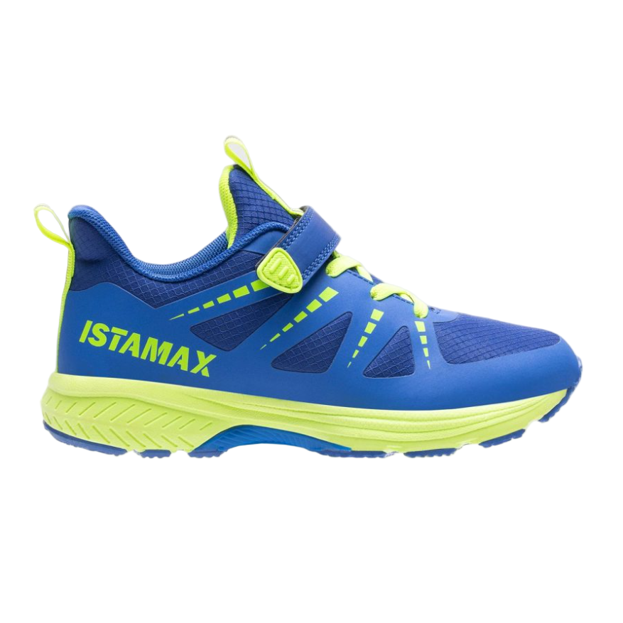 Istamax boys' blue and green lace-up trainer with velcro