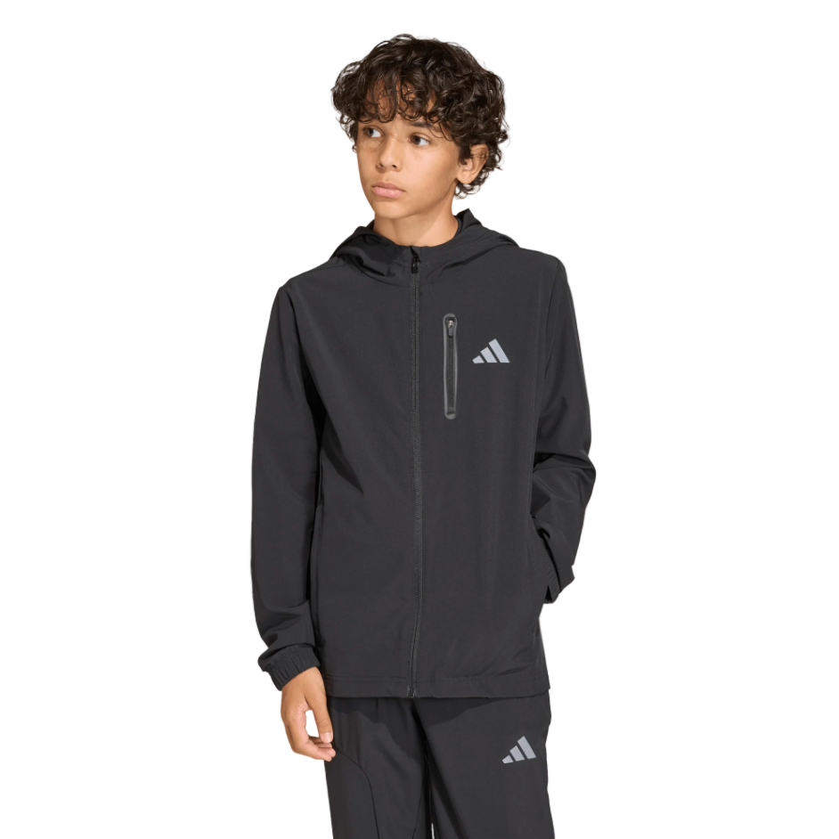Adidas Boys Hooded Tech Woven Jacket KG5182 Black