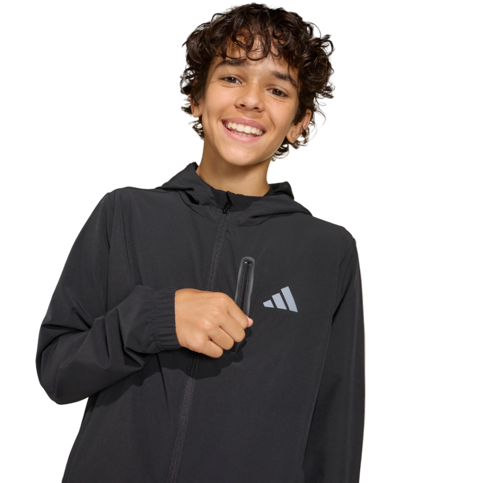 Adidas Boys Hooded Tech Woven Jacket KG5182 Black