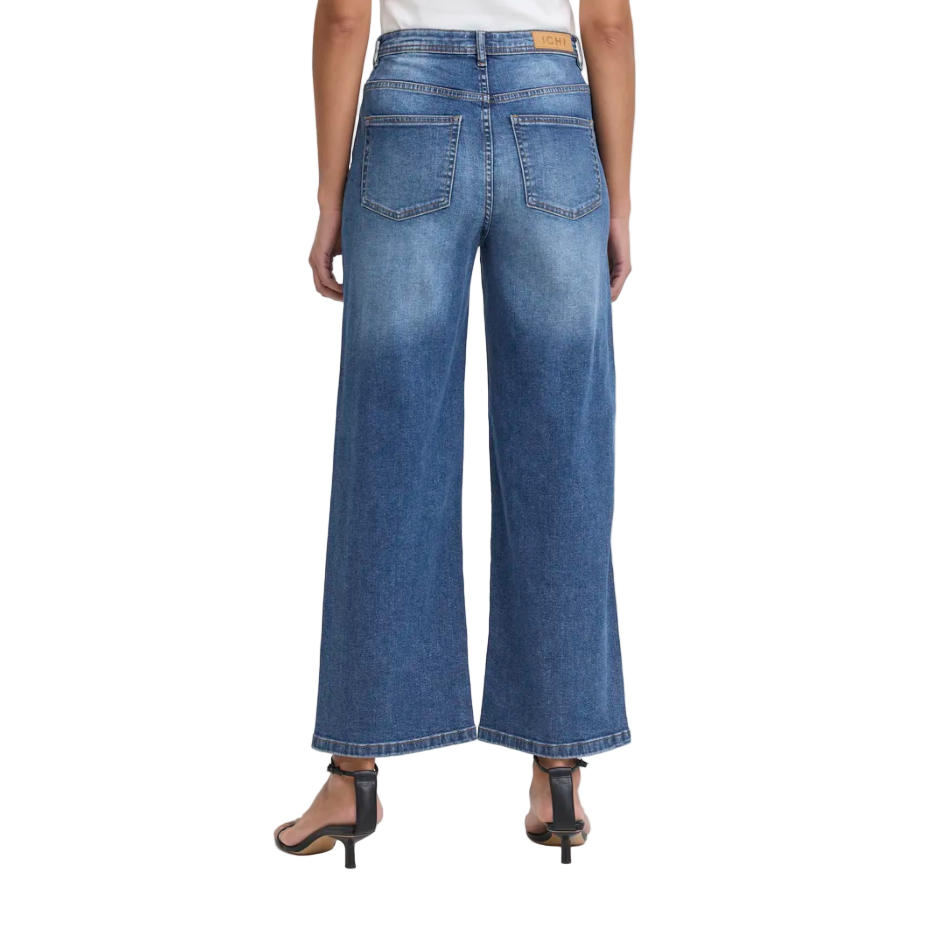 ICHI Womens Twiggy Cropped High Waist Jeans Medium Blue