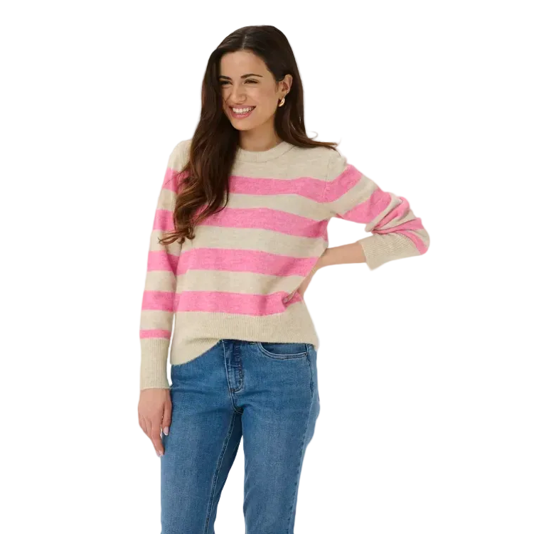 Kaffe Womns KAniel Striped Pullover Feather Grey Melange