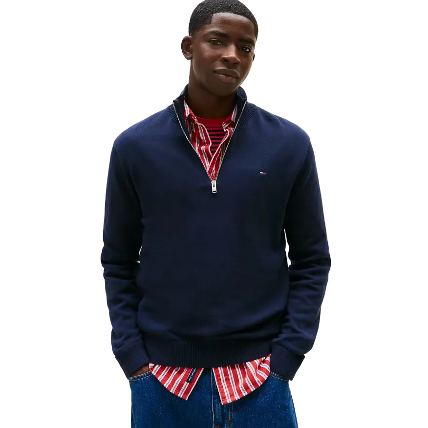Tommy Jeans Mens 1/4 Zip Sweater Dark Night Navy