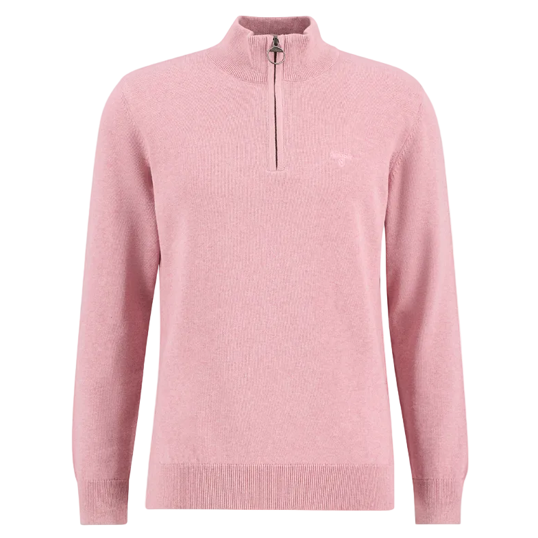 Barbour Mens Cotton Half Zip Knitted Jumper Pink