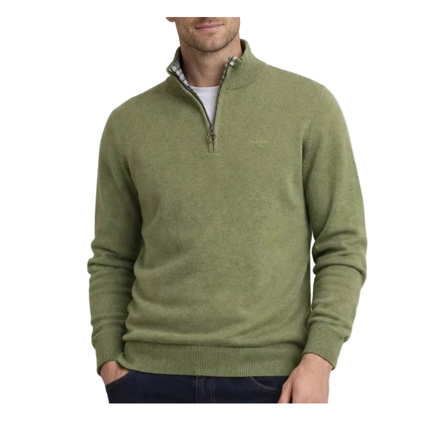 Barbour Mens Cotton Half Zip Knitted Jumper Laurel Green