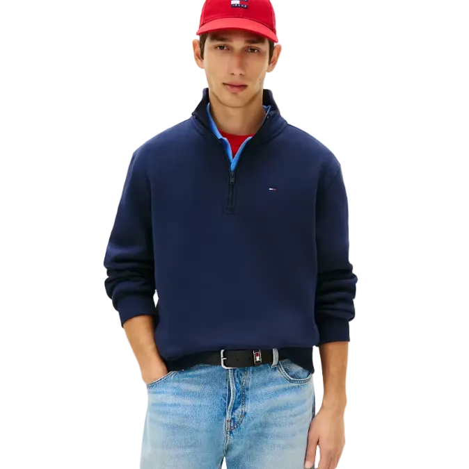 Tommy Jeans Mens 1/4 Zip Fleece Dark Night Navy