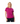 Woman wearing a bright pink t-shirt on a white background