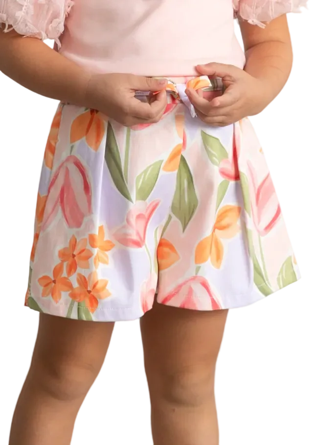 Mayoral Girls Printed Pleated Skirt Trousers Blossom