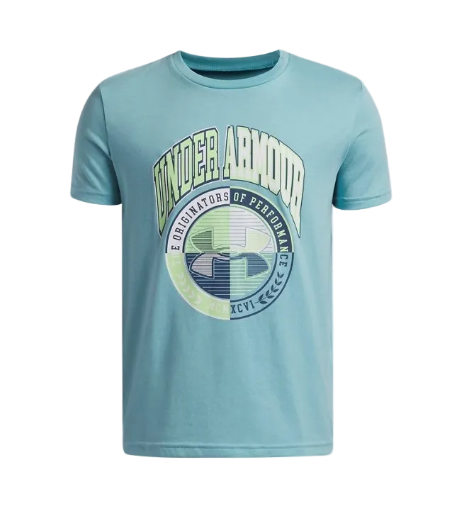 Under Armour Boys T-Shirt Varsity Crest S/S Blue Haze/Wham Blue