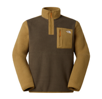 The North Face men's green and taupe fleece quarter-zip top