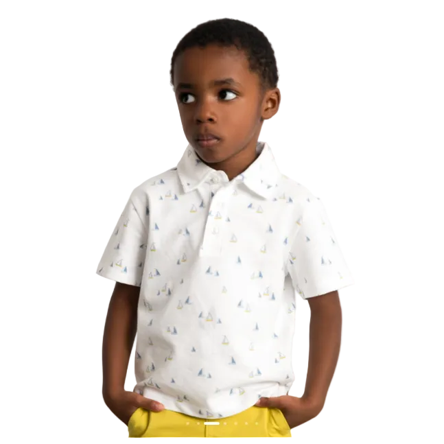 Mayoral Boys Printed Polo Shirt White/Olive