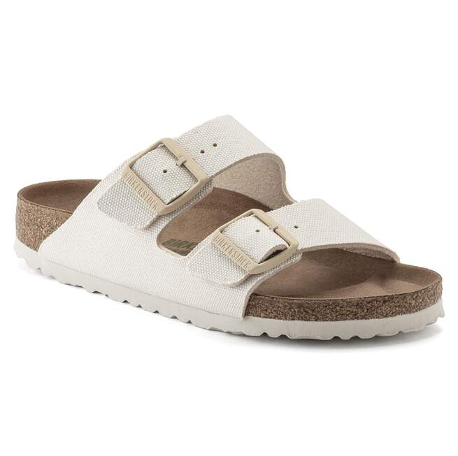 Birkenstock Womens Sandal Arizona Rivet Logo Canvas Eggshell