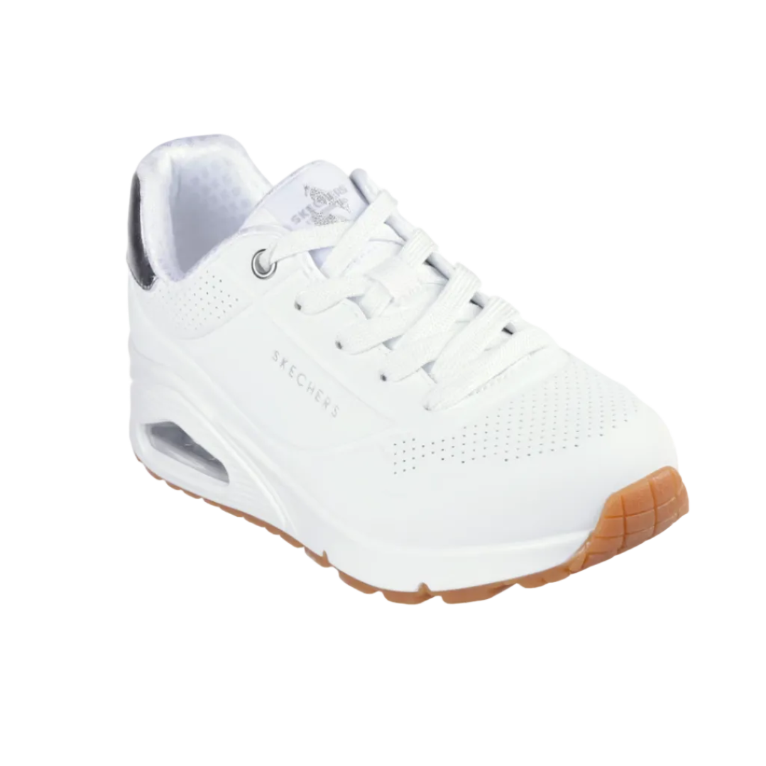 Skechers Girls Trainer Uno Gen 1- Shimmer Away White/Silver