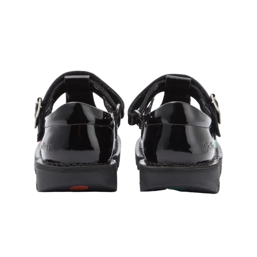 Kickers girls' black patent shoe with buckle
