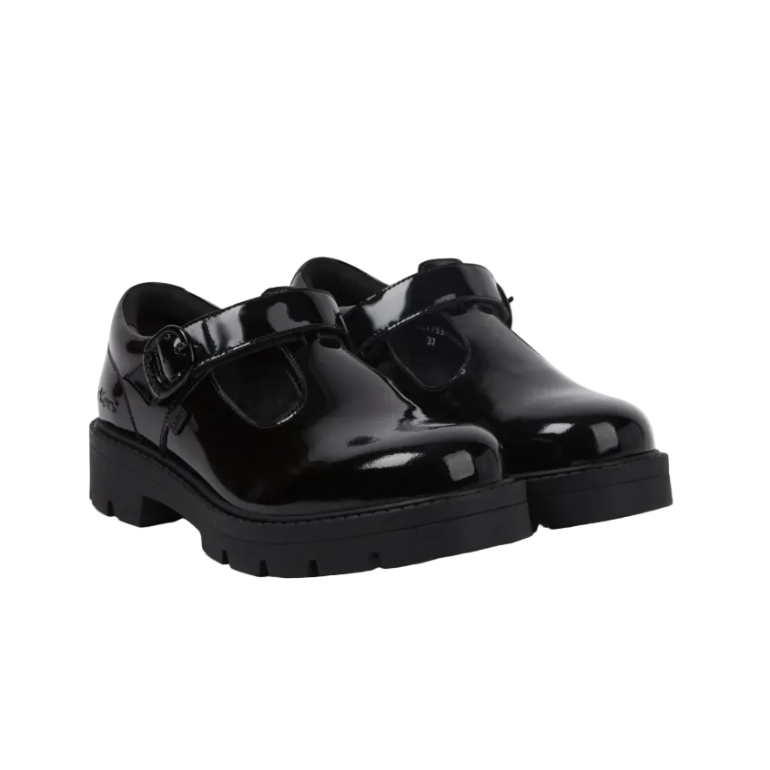Kickers Youth Girls Kori T-Bar Patent Black